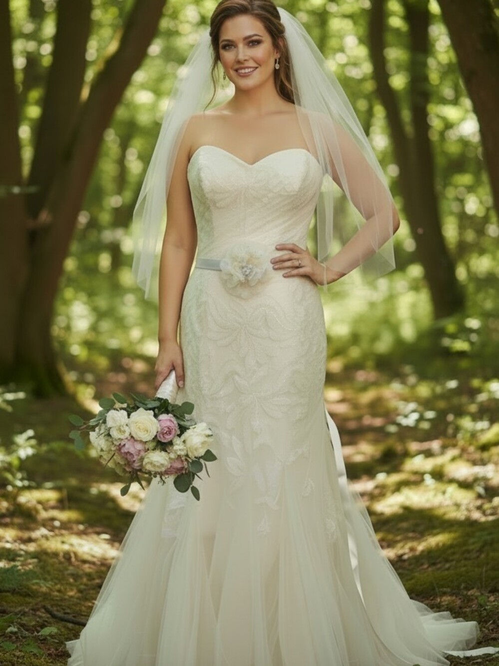 NWOT Jasmine Ivory Fit & Flare Wedding Gown in Ivory/Gold - Size 12